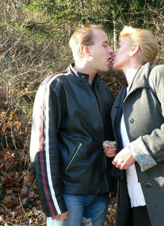 Horny Mature Slut Sucking Two Guys In The Woods