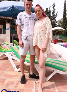 The Poolboy get's seduced by MILF Fire Girl to fuck her right next to the pool under the sun
