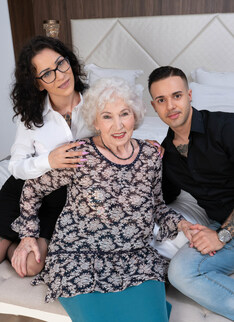 Horny granny gets it in a threesome with a tatooed younger couple