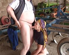 Young Country Girl Fucks With The Old Farmer In The Barn