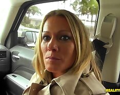 Adorable blonde is driving around with dirty dude