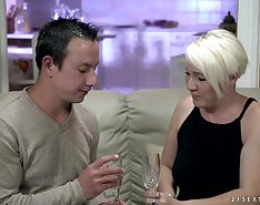 Blonde mature, Bibi Pink likes cold white wine and hot cum, one after the other
