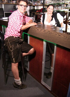 Big breasted German Waitress serving beer and giving head