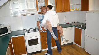 Horny Housewife Fucking In Her Kitchen