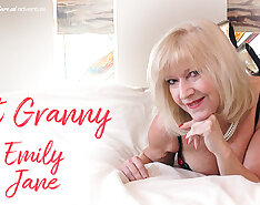 Hot British Granny Emily Jane plays with herself in bed