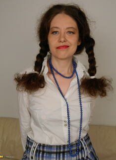 Horny Housewife With Pigtails Goes Crazy On Her Couch
