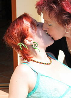 Horny Housewife Playing With A Lesbian Teen On The Balcony