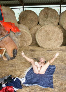Mature Slut Playing With Herself In A Barn