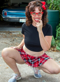 naughty mom loves dressing up as a teen and get wet in her husbands car
