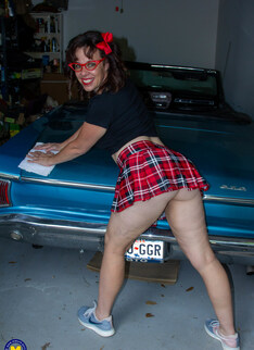 naughty mom loves dressing up as a teen and get wet in her husbands car