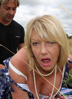 Naughty British housewife Amy fucking in an open field
