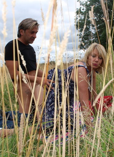Naughty British housewife Amy fucking in an open field