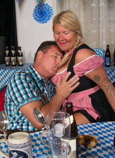 Big breasted waitress fucking and sucking at Oktoberfest