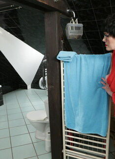 This toy boy gets caught in the bathroom by a horny houseiwife