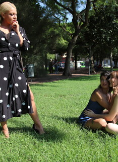 Three old and young lesbians make out and then some