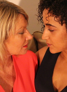 Horny mature lesbian seducing a british teeny babe