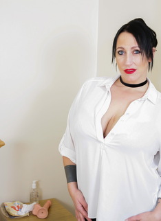 Big breasted british housewife playing alone