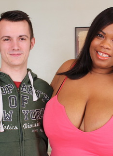 Black mature BBW having fun with a young white dude