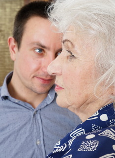 Horny toy boy playing around with a hairy granny