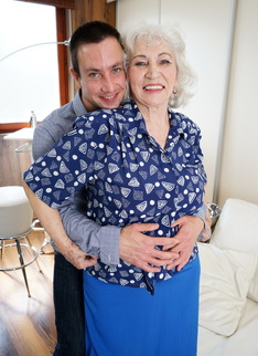 Horny toy boy playing around with a hairy granny