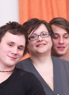 Two naughty boys doing a horny chubby huge breasted mature lady