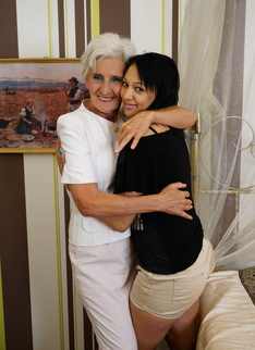horny old and young lesbian couple making out