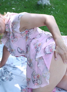 Hot Blonde British mom playing on a picnic