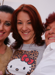 Three old and young lesbians making out and then some