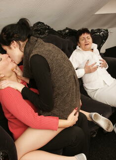 Three old and young lesbians making it hot and steamy